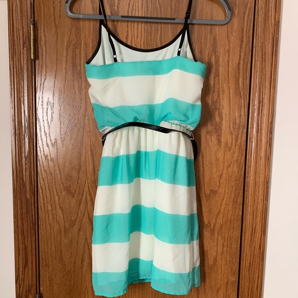 B. Darlin Blue and White Striped Spaghetti Strap Dress - Picture 2 of 5